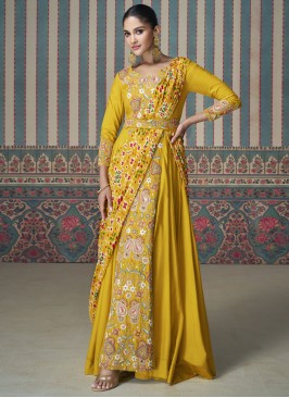 Silk Zari Mustard Trendy Gown