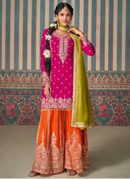 Silk Zari Trendy Salwar Kameez in Rani