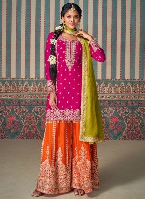 Silk Zari Trendy Salwar Kameez in Rani