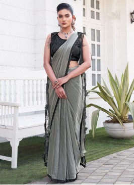 Silver Satin Silk Border Contemporary Saree