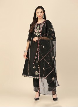 Snazzy Embroidered Chinon Black Readymade Salwar Suit