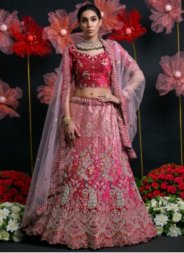 Snazzy Pink Zari Lycra Trendy Lehenga Choli