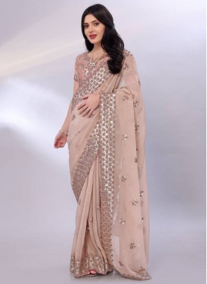 Sonorous Beige Cutwork Classic Saree