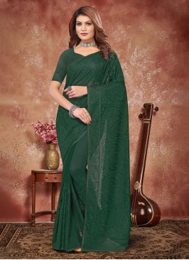 Sonorous Green Resham Georgette Contemporary Style Saree