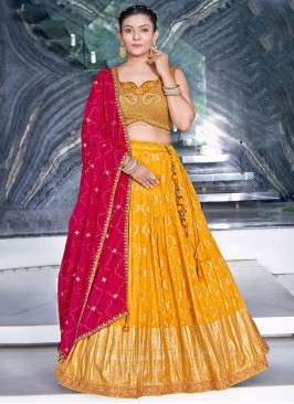 Sophisticated Jacquard Silk Yellow Jacquard Work Readymade Lehenga Choli