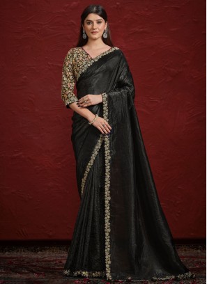 Sophisticated Moti Black Designer Saree