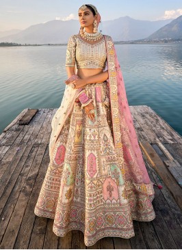 Sorcerous Cream Sequins Silk A Line Lehenga Choli