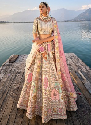 Sorcerous Cream Sequins Silk A Line Lehenga Choli