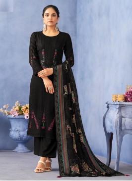 Sparkling Black Embroidered Viscose Salwar Kameez