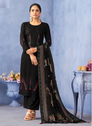 Sparkling Black Embroidered Viscose Salwar Kameez