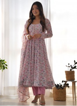 Sparkling Chiffon Floral Print Pink Readymade Salw