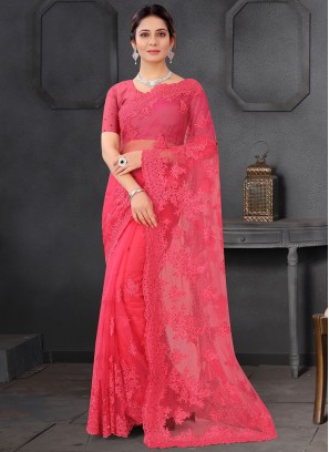 Sparkling Hot Pink Net Classic Designer Saree