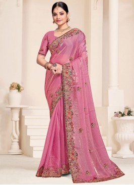 Sparkling Hot Pink Trendy Saree