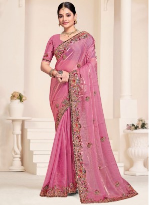 Sparkling Hot Pink Trendy Saree