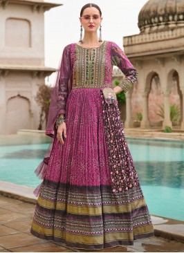 Sparkling Magenta and Rani Ceremonial Floor Length Trendy Gown