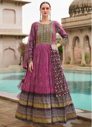 Sparkling Magenta and Rani Ceremonial Floor Length Trendy Gown