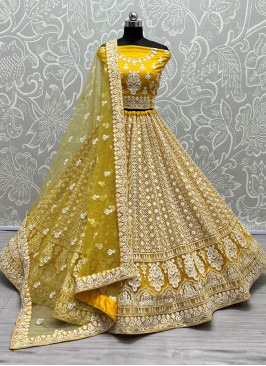 Sparkling Net Yellow Sequins Designer Lehenga Chol