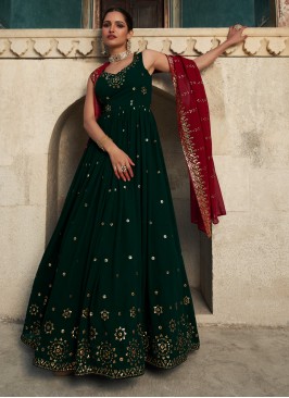 Sparky Green Embroidered Georgette Festive Wear Go