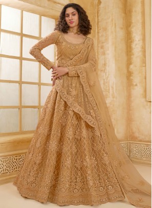 Spectacular Net Brown Cord Designer Lehenga Choli