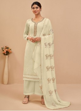 Spellbinding Georgette Off White Embroidered Salwa