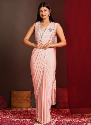 Spellbinding Pink Plain Imported Traditional Saree