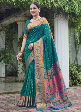 Staggering Blue and Teal Paithni Designer Saree