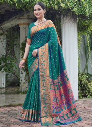 Staggering Blue and Teal Paithni Designer Saree