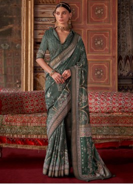 Staggering Green and Grey Party Trendy Saree