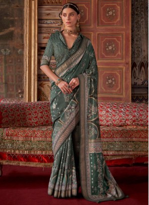 Staggering Green and Grey Party Trendy Saree