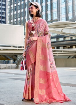 Staggering Jacquard Work Pink Handloom silk Trendy Saree