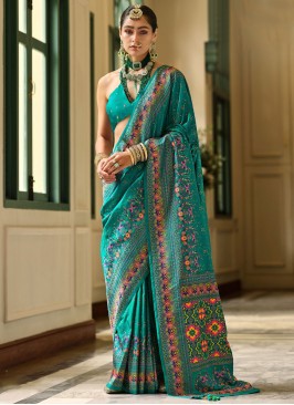 Staggering Kashmiri Banarasi Silk Rama Trendy Saree