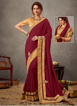 Staggering Maroon Tussar Silk Classic Saree