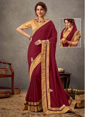 Staggering Maroon Tussar Silk Classic Saree