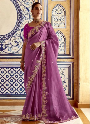 Staring Stone Purple Fancy Fabric Trendy Saree