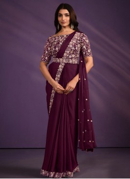 Staring Stone Wine Satin Trendy Saree