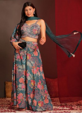 Stone Chinon Trendy Palazzo Salwar Kameez in Multi Colour