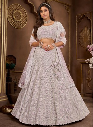 Stone Net Readymade Lehenga Choli in Off White