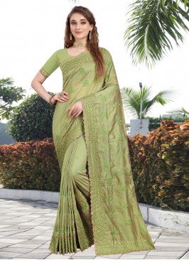 Stone Silk Contemporary Saree in Green
