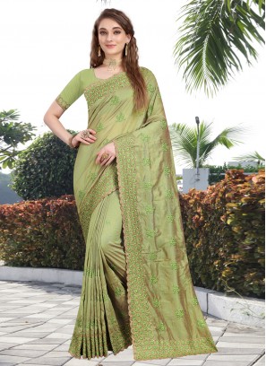 Stone Silk Contemporary Saree in Green