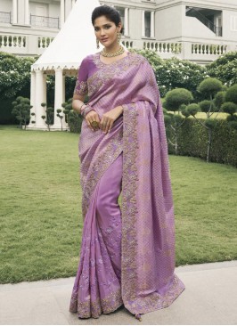 Stone Tussar Silk Classic Saree in Purple