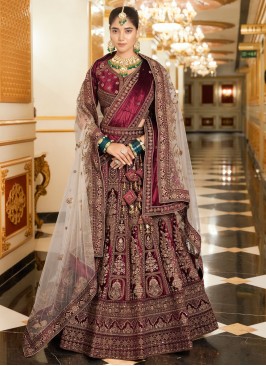 Stone Velvet Readymade Lehenga Choli in Maroon