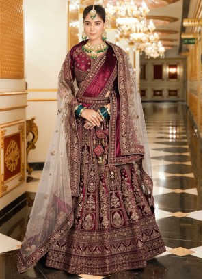 Stone Velvet Readymade Lehenga Choli in Maroon