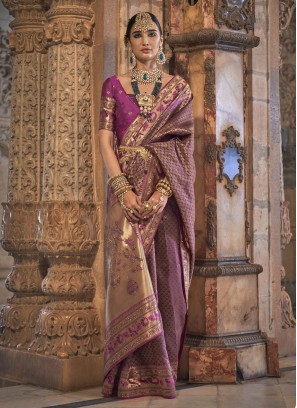 Strange Purple Weaving Banarasi Silk Traditional Saree