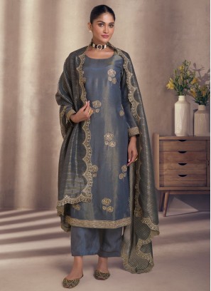 Strange Silk Blue Trendy Salwar Kameez