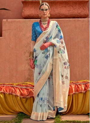 Striking Organza Digital Print Contemporary Saree