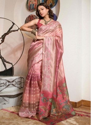 Striking Silk Digital Print Pink Trendy Saree