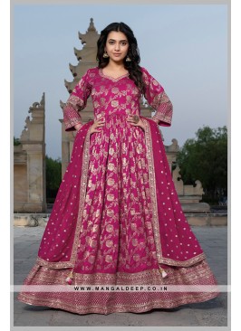 Stunning Banarasi Weaving Silk Festive Wear Gown With Dupatta