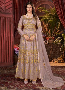 Stunning Lavender Sequins Net Trendy Anarkali Salwar Kameez