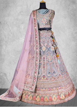 Stupendous Velvet Zari Aqua Blue Lehenga Choli