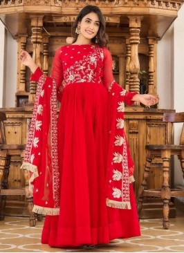 Stylish Faux Georgette Embroidered Trendy Gown